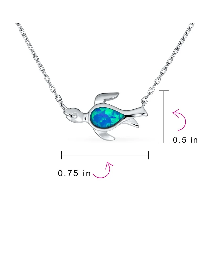 Bling Jewelry Delicate Nautical Blue Opal Sea Turtle Pendant Necklace in Sterling Silver