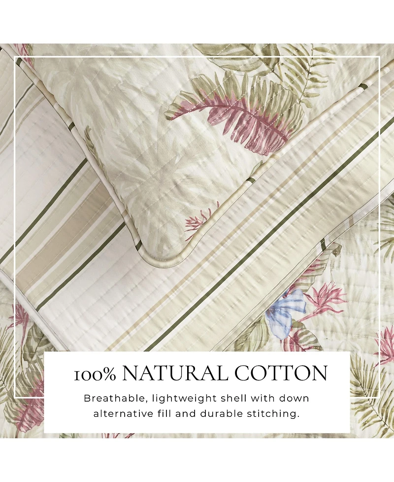 Linery & Co. Cotton Stitched Reversible Tropical Palm 3 Piece Quilt and Sham Set