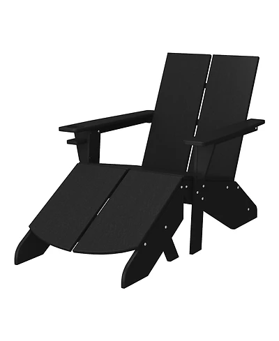Outdoor Hdpe Modern Adirondack Chair with Folding Patio Ottoman and Cup Holder