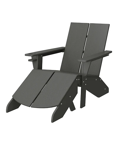 Outdoor Hdpe Modern Adirondack Chair with Folding Patio Ottoman and Cup Holder