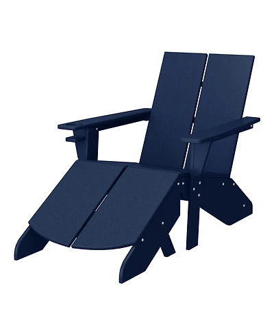 Outdoor Hdpe Modern Adirondack Chair with Folding Patio Ottoman and Cup Holder