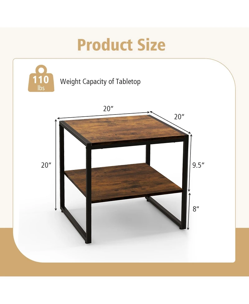 2 Pieces Industrial 2-Tier Side Table Set with Open Shelf