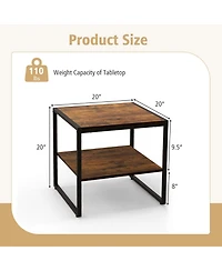 2 Pieces Industrial 2-Tier Side Table Set with Open Shelf