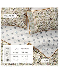 Linery & Co. Cotton Stitched Reversible Boho Floral 3 Piece Quilt and Sham Set - Regal garden