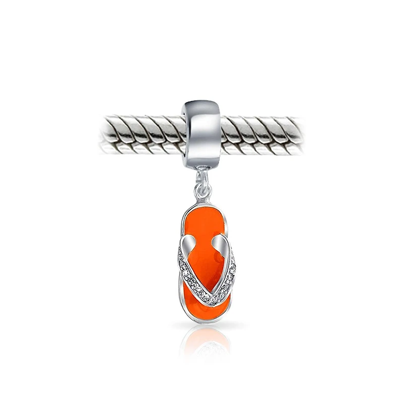 Bling Jewelry Vacation Flip Flop Sandal Cz Cubic Zirconia Dangle Travel Charm Bead Sterling Silver