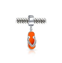 Bling Jewelry Vacation Flip Flop Sandal Cz Cubic Zirconia Dangle Travel Charm Bead Sterling Silver