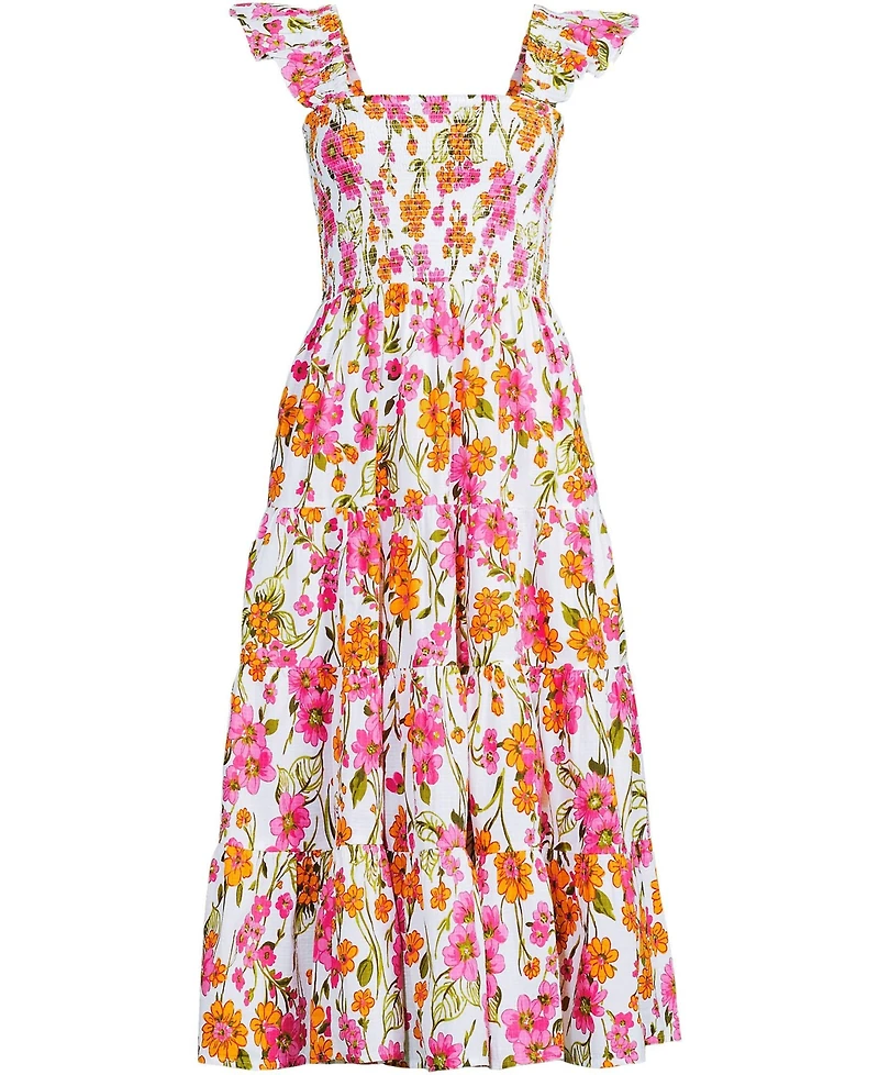 Lands' End Women's Cotton Dobby Smocked Dress with Ruffle Straps