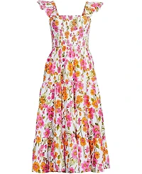 Lands' End Women's Cotton Dobby Smocked Dress with Ruffle Straps