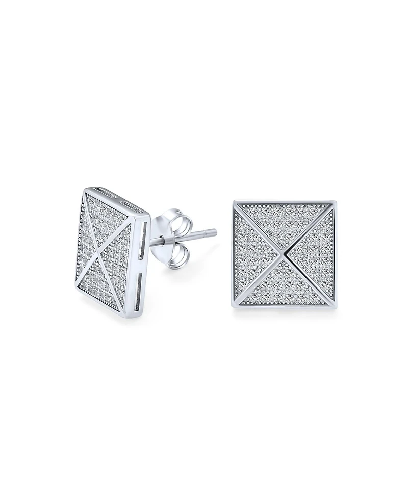 Bling Jewelry Geometric Square Cubic Zirconia Pave Cz Pyramid Stud Earrings .925 Sterling Silver