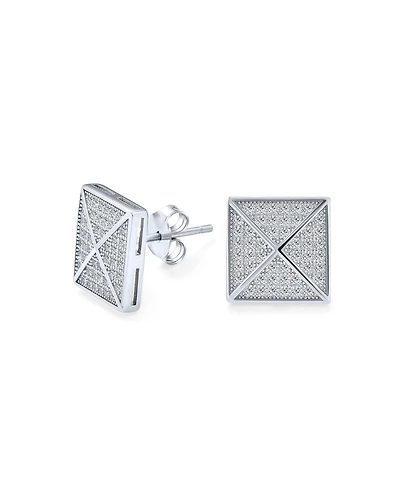 Bling Jewelry Geometric Square Cubic Zirconia Pave Cz Pyramid Stud Earrings .925 Sterling Silver