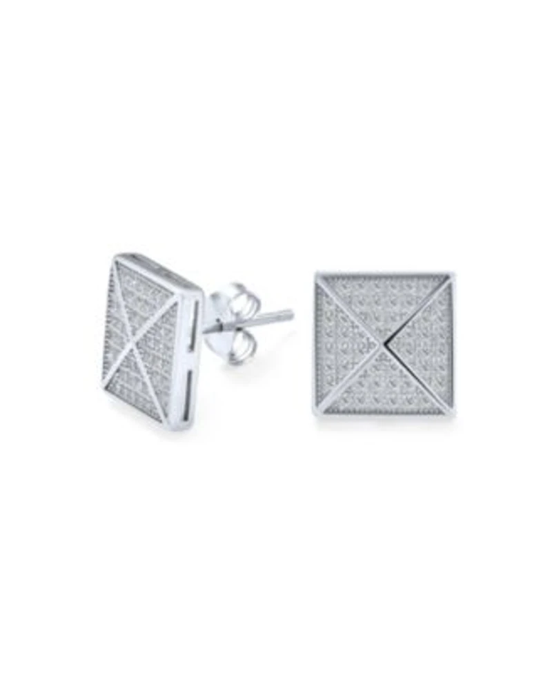 Bling Jewelry Geometric Mens Square Cubic Zirconia Pave Cz Pyramid Stud Earrings .925 Sterling Silver