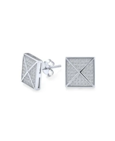 Bling Jewelry Geometric Mens Square Cubic Zirconia Pave Cz Pyramid Stud Earrings .925 Sterling Silver