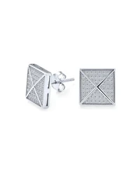 Bling Jewelry Geometric Mens Square Cubic Zirconia Pave Cz Pyramid Stud Earrings .925 Sterling Silver
