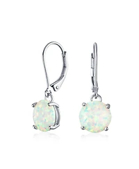 Bling Jewelry Round Solitaire Created Opal Lever back Drop Earrings .925 Sterling Silver 8MM