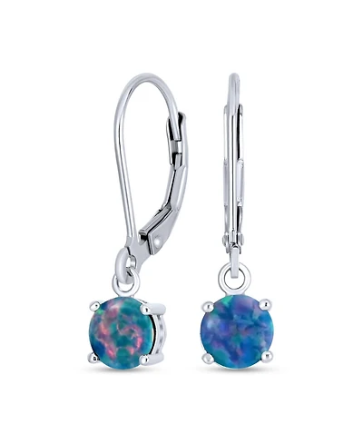 Bling Jewelry Round Solitaire Created Opal Lever back Drop Earrings .925 Sterling Silver 8MM