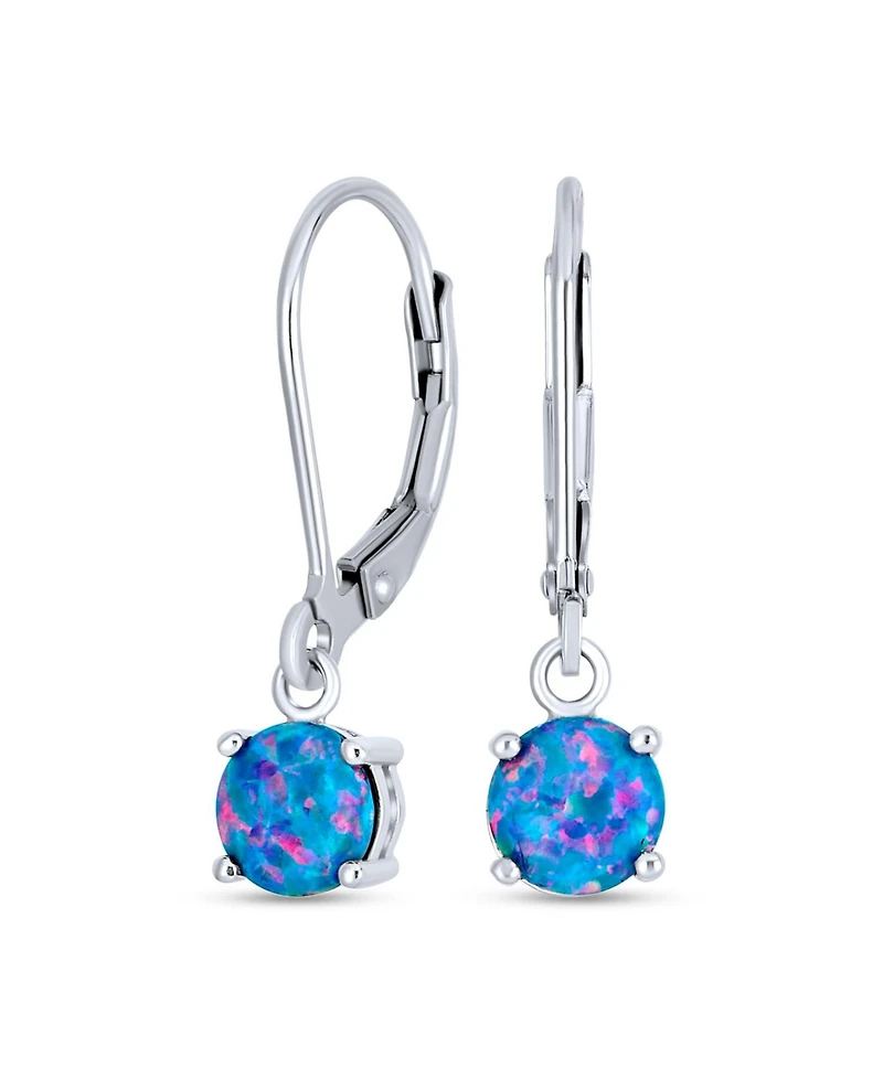 Bling Jewelry Round Solitaire Created Opal Lever back Drop Earrings .925 Sterling Silver 8MM