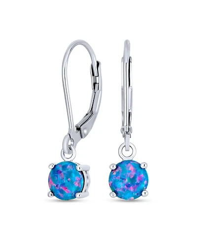 Bling Jewelry Round Solitaire Created Opal Lever back Drop Earrings .925 Sterling Silver 8MM