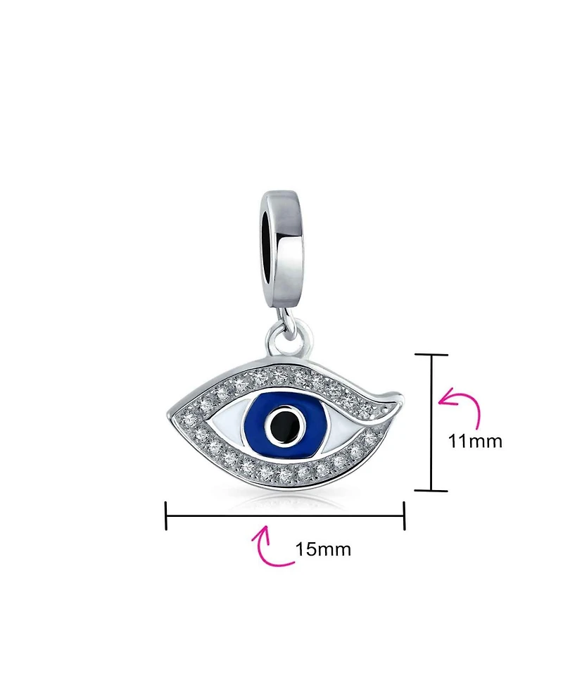 Bling Jewelry Crystal Amulet Protection Blue Evil Eye Dangle Charm Bead Enamel .925 Sterling Silver Fits European Bracelet