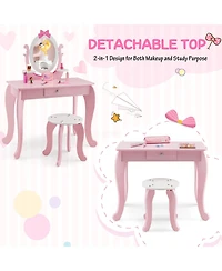 Kid Vanity Table Stool Set with Oval Rotatable Mirror