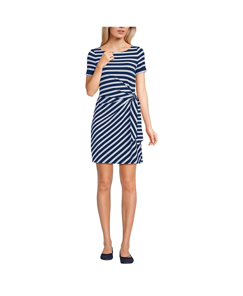 Lands' End Women's Short Sleeve Cotton Modal Wrap Above the Knee Dress
