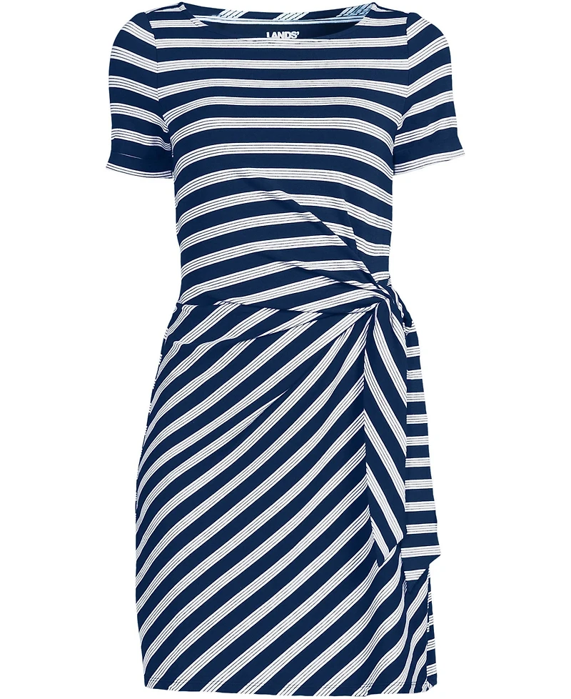 Lands' End Women's Short Sleeve Cotton Modal Wrap Above the Knee Dress