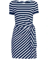 Lands' End Women's Short Sleeve Cotton Modal Wrap Above the Knee Dress
