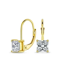 Bling Jewelry Classic Cubic Zirconia Square Princess Cut Solitaire Cz Lever back Earrings Gold Plated .925 Sterling Silver