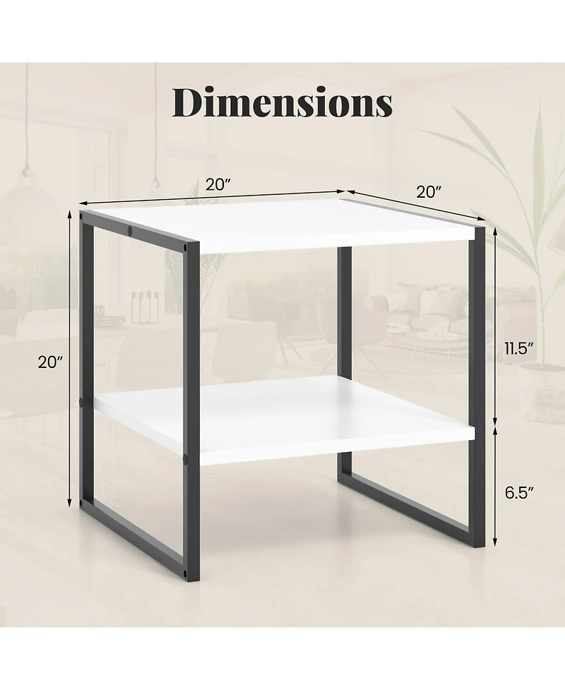 2-Tier Square End Table with Storage Shelf Reversible Design