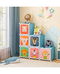 8-Cube Kids Wardrobe Closet with Clothes Hanging Section and Doors