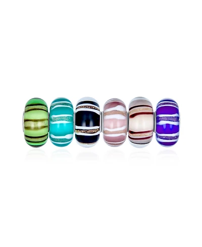 Bling Jewelry Multi Colors Set of 6 Sterling Silver Core Murano Glass Charm Bead Bracelet
