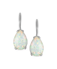 Bling Jewelry Iridescent 1.5CT Solitaire Teardrop White Created Opal Drop Earrings .925 Sterling Silver French Wire