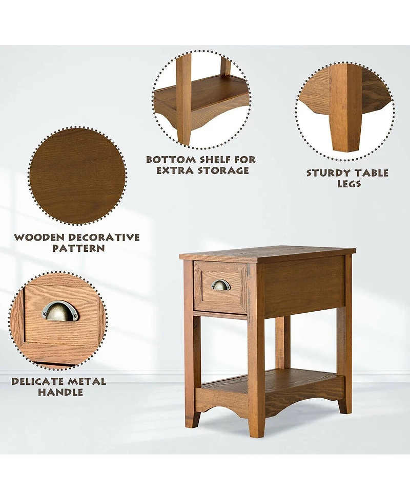 Contemporary Chair Side End Table Compact Table with Drawer Nightstand