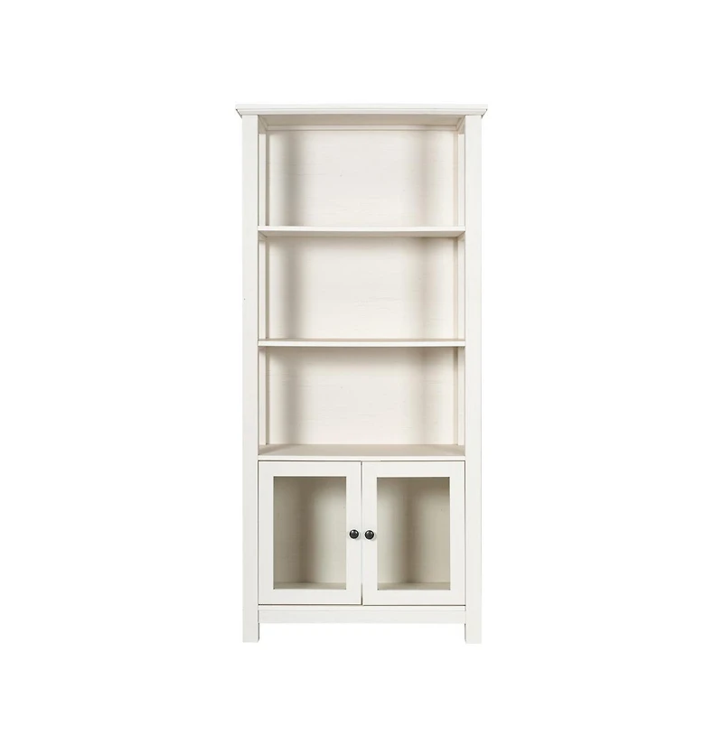 Omaha Modern Farmhouse Storage Cabinet Bookcase, Glass Doors And Open Shelves