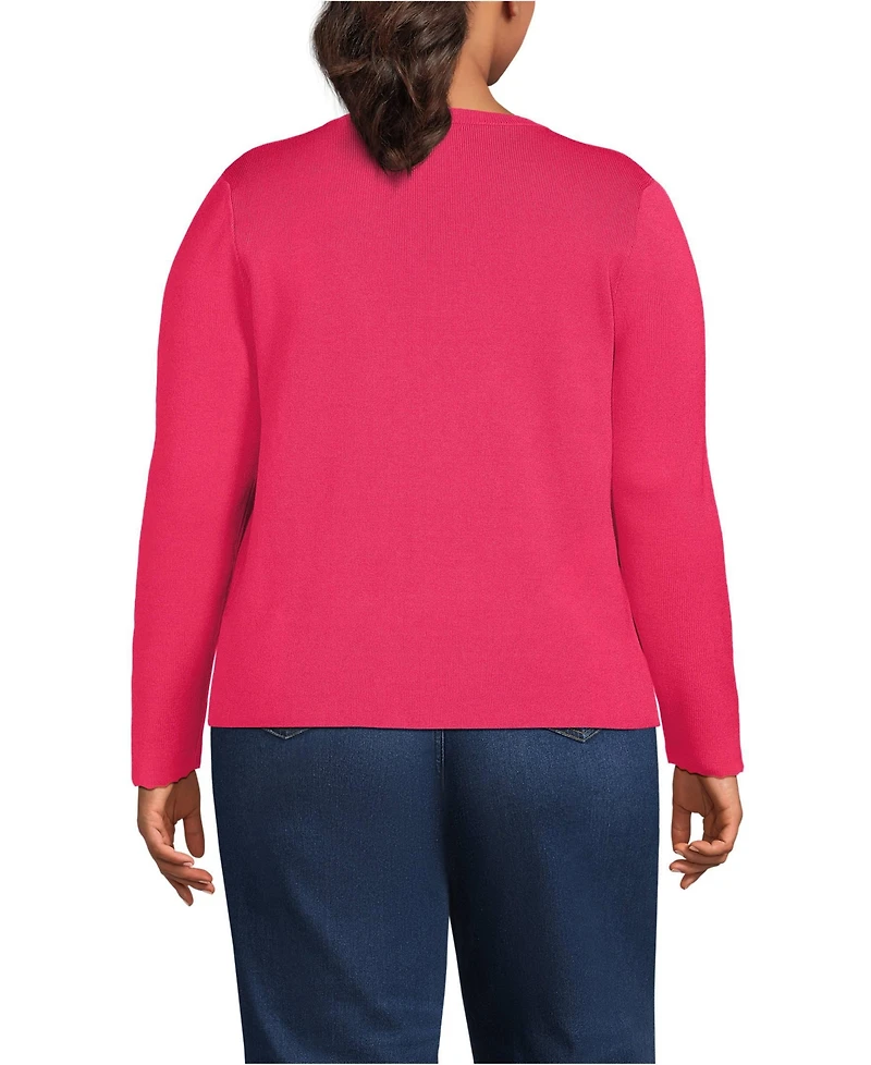 Lands' End Plus Blend Scallop Edge Fitted Cardigan Sweater - Set Top