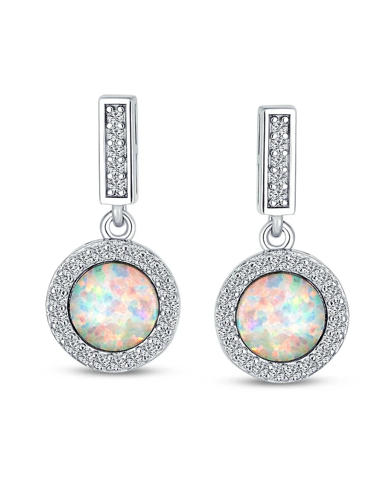Bling Jewelry Cubic Zirconia Halo Cz Round Solitaire Created Opal Drop Earrings .925 Sterling Silver