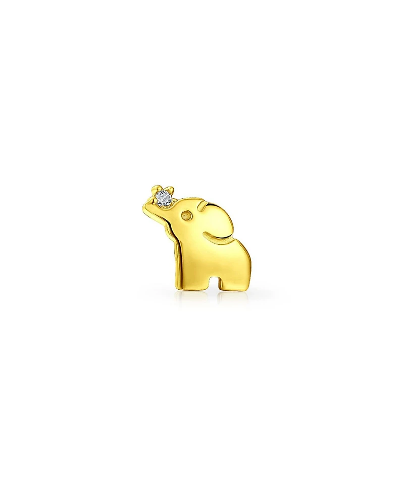 Bling Jewelry Tiny Cz Accent Elephant 14K Gold Cartilage Ear Stud Earring Screw Back