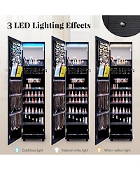 64 Inches Lockable Jewelry Cabinet Armoire with Built-in Makeup Mirror