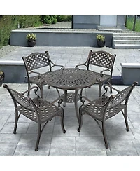 5-Piece Cast Aluminum Outdoor Furniture Patio Dining Set Table with Umbrella Hole Chairs