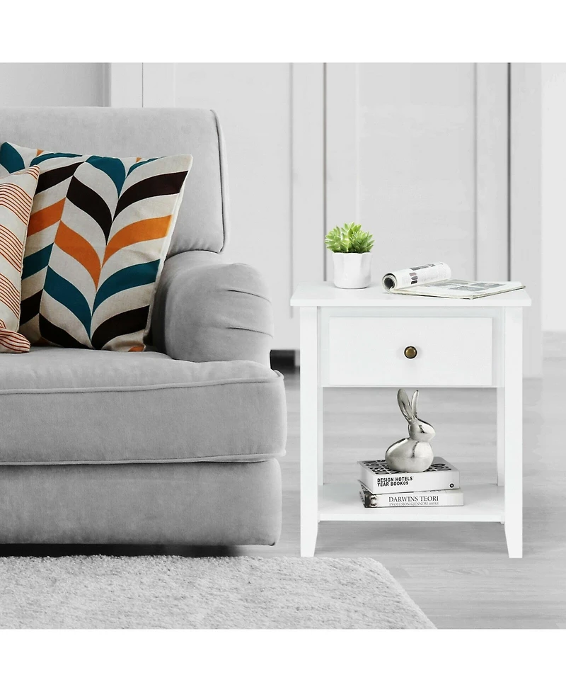 Nightstand with Drawer and Storage Shelf for Bedroom Living Room-Wine