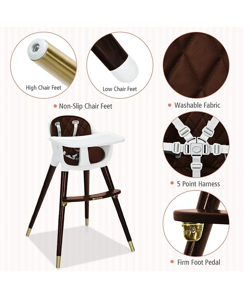 3-In-1 Adjustable Baby High Chair with Soft Seat Cushion for Toddlers