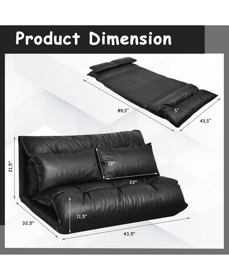 Foldable Pu Leather Leisure Floor Sofa Bed with 2 Pillows