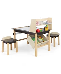 Kids Art Table and Chairs Set with Paper Roll and Storage Bins