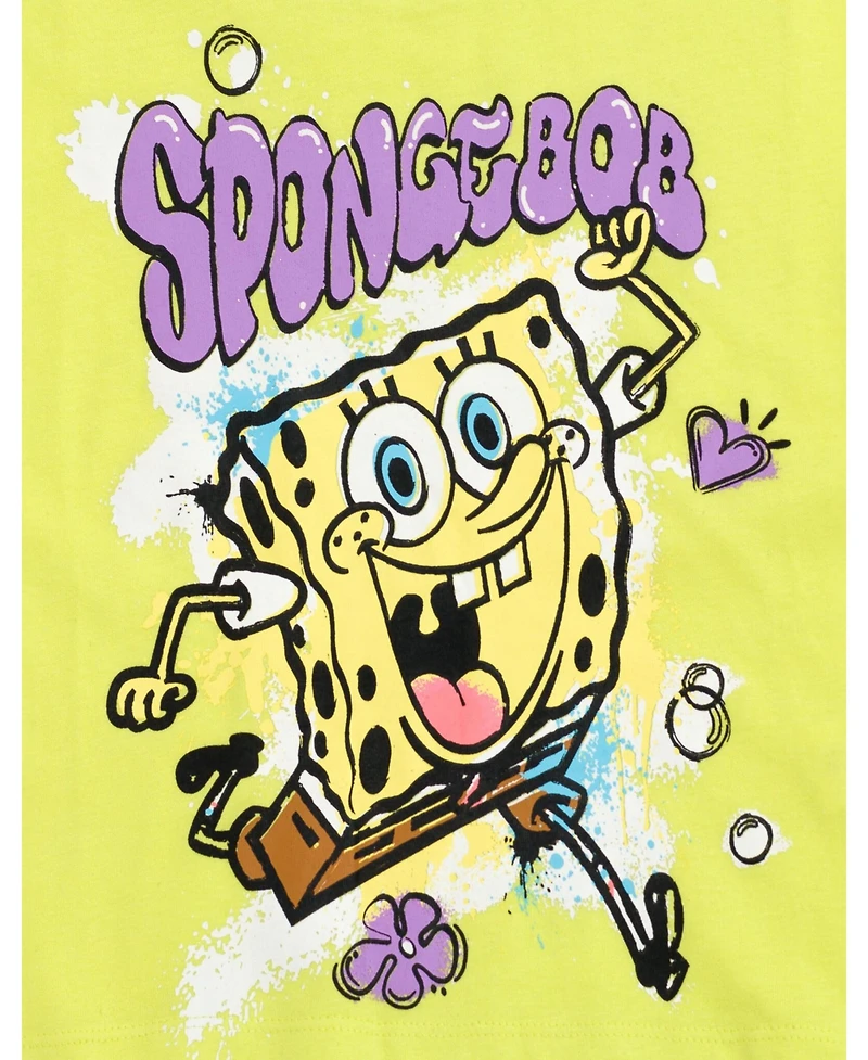 SpongeBob SquarePants Toddler Girls Cropped Boxy Drop Shoulder T-Shirt and Mesh Tulle Skort