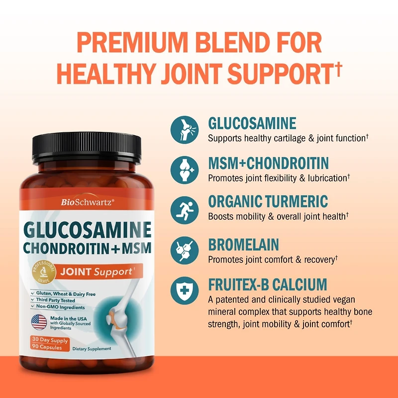 Glucosamine Chondroitin Msm 2110mg - Joint Support Supplement with Turmeric Curcumin - Gluten-Free Non-gmo Supplement - Made in Usa