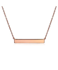 Bling Jewelry Thin Name Plated Sideways Horizontal Flat Bar Pendant Necklace Rose Gold Plated Sterling Silver