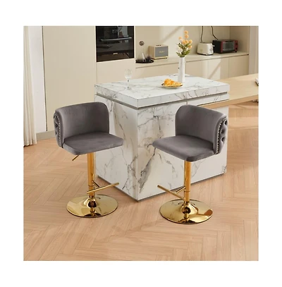 Set of 2 Velvet Swivel Bar Stools with Tufted Back and Gold Plating Base for Kitchen Island-The Pop Home