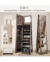64 Inches Lockable Jewelry Cabinet Armoire with Built-in Makeup Mirror