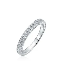 Bling Jewelry Pave Cz Cubic Zirconia Thin Band Ring Etched Milgrain .925 Sterling Silver