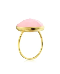 Bling Jewelry Light Green Multifaceted Large Stone Ring Imitation Chalcedony Quartz Gold Plated Thin Band .925 Sterling Silver