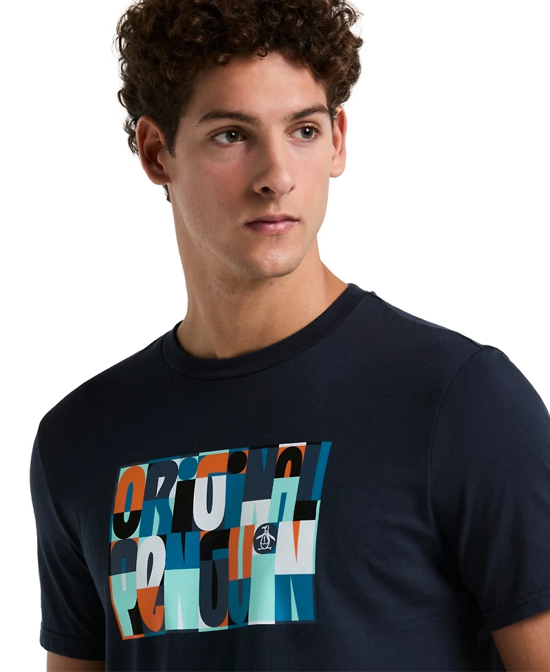 Original Penguin Men's Slim Fit Short Sleeve Crewneck Colorblocked Logo Graphic T-Shirt